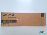 a black and white photo of a cardboard box with a black label on it
