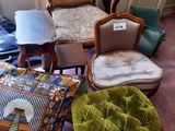 many different types of chairs and foot stools in this room