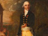 painting of a man in a military uniform standing next to a woman