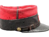 a red and black hat on a white background