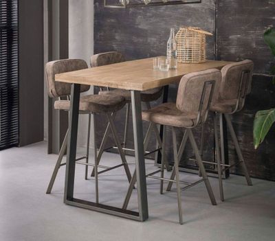 Table de bar TRAPPY - en manguier massif et acier, Dimension…