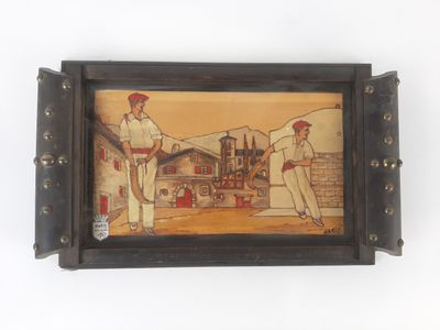 tableau représentant deux hommes en uniforme blanc debout devant un bâtiment