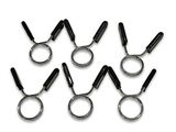 six pairs of scissors with black handles are on a white surface