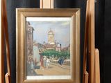 a picture of a painting on a easel in front of a black background