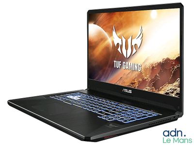 the asus tuf gaming laptop is on display in a white background