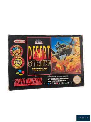 une boîte sur laquelle figure l'image d'un jeu intitulé « Desert Strike »
