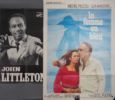 two movie posters of a man and a woman in a red dress