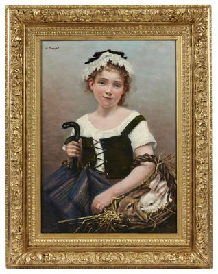 une image représentant un tableau d'une jeune fille tenant un oiseau dans la main