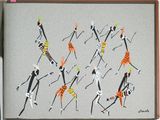 a drawing of a group of skeletons dancing in a circle