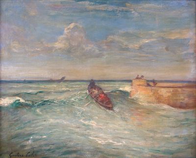 an image of a painting of a boat in a body of water