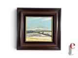 an oil painting of a landscape with hills in the distance