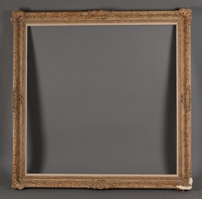 Grand cadre moderne carré en bois sculpté laqué crème à déco…