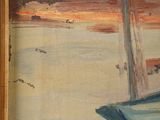a picture of a painting of a boat on the water