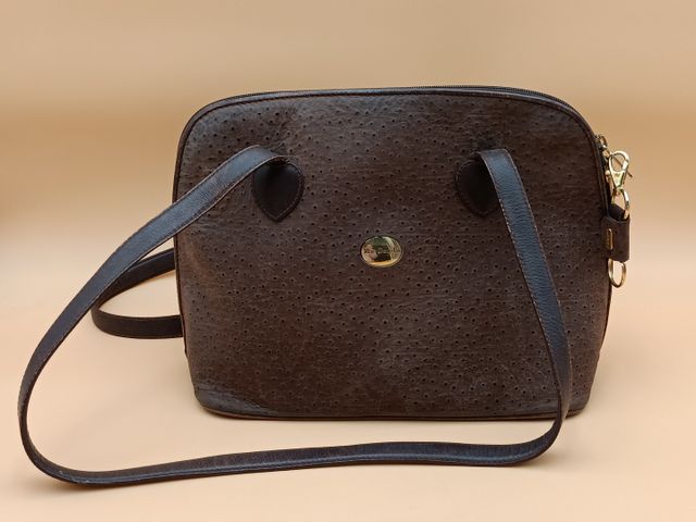 MAC DOUGLAS - Sac façon cuir d’autruche marron, grande bride