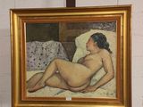 une peinture représentant une femme nue allongée sur un lit