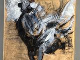 dessin d'un cheval noir et blanc sur un morceau de papier brun