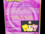 the box of the pokemon card game has a picture of a purple box with a picture of a pokemon on it