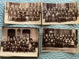 several old black and white photos of a group of people
