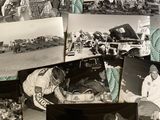 several black and white photos of a man sitting in a chair