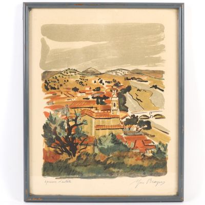 une image d'une photo d'un tableau représentant une ville sur une colline