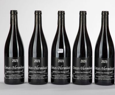 six bouteilles de vin sont alignées dans une rangée