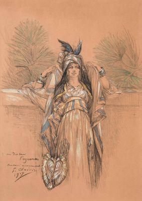 an image of a drawing of a woman holding a fan