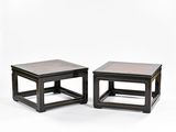 pair of black and gold side tables with marble top