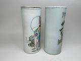 two cups that are sitting side by side on a table