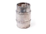 a metal barrel that is sitting on a white surface