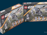 two boxes of lego star wars action figures sit side by side on a blue background