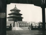 a black and white photo of a pagoda in china