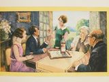 a painting of a group of people sitting around a table