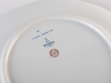 a white plate with a blue and red design on it
