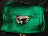 michael korsch green leather cross body bag with silver hardware