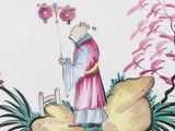 a plate with a painting of a man holding a flower