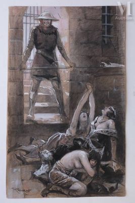 an image of a painting of a man and woman in a jail cell