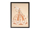 un dessin orange et blanc représentant une femme en robe de bal