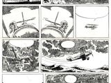an image of a black and white comic strip with a plane in the sky