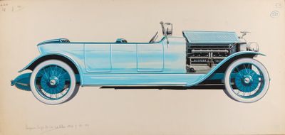 dessin d'une voiture bleue sur fond blanc, avec des finitions bleues