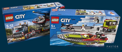 deux boîtes de sets Lego City sur fond bleu