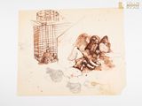 un dessin représentant un ange et un oiseau dans une cage