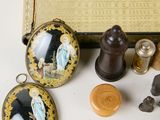 a box with a picture of a woman and other items on it