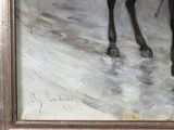 a painting of a man riding a horse in the snow
