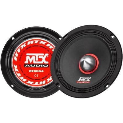a pair of speakers with a red and black logo on the front