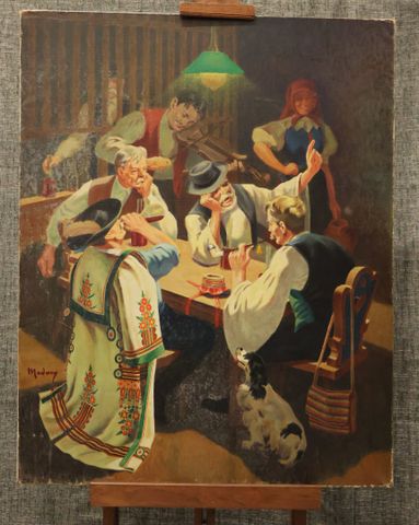 MEDNEY ( ?) « Scène à la taverne ». Huile sur toile. Signé en bas...