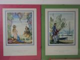 two framed pictures of a couple of people sitting on a bench