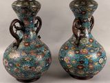 pair of chinese cloise vases with bronze handles and handles