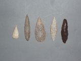 Plusieurs types de pointes de flèche sont représentés sur une surface grise.