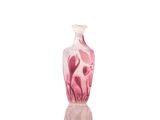pink and white glass vase on a white background with reflection