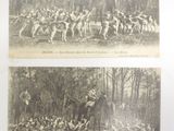 an old black and white photo of a group of people riding horses